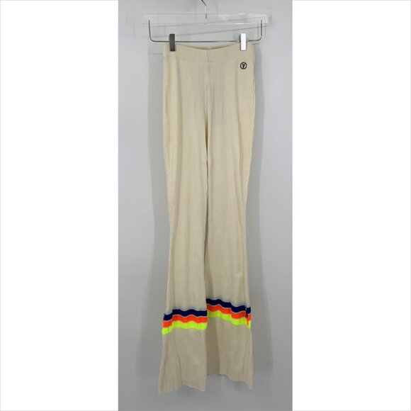 FillesAPapa flared ribbed stretch pants cream fringe orange blue yellow new 2 XS - Picture 2 of 8